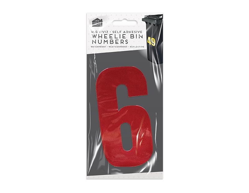High Viz Self Adhesive Wheelie Bin Numbers Stickers Reflective Waterproof - RED