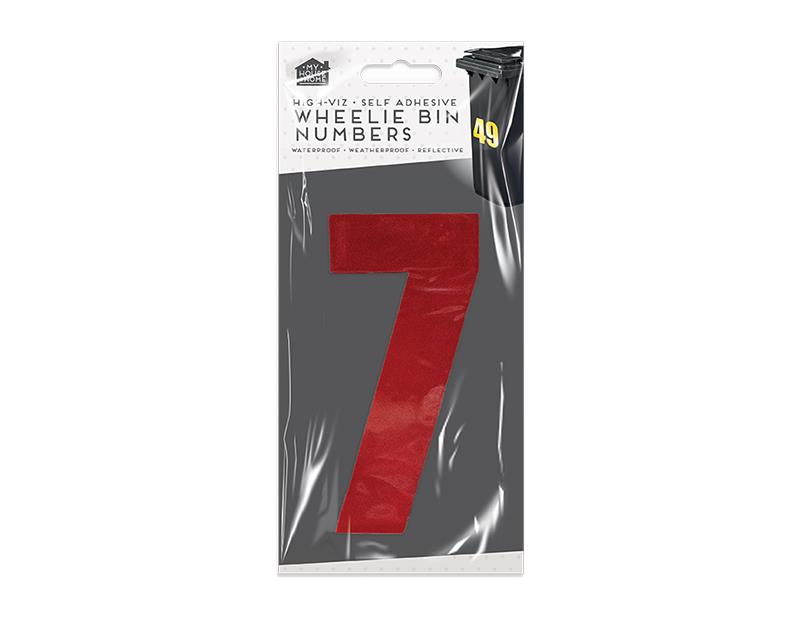 High Viz Self Adhesive Wheelie Bin Numbers Stickers Reflective Waterproof - RED