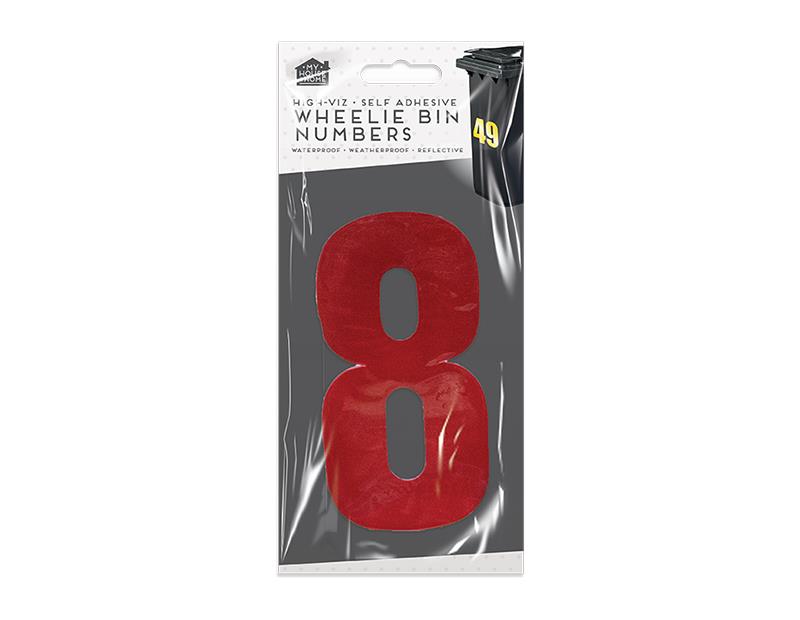 High Viz Self Adhesive Wheelie Bin Numbers Stickers Reflective Waterproof - RED