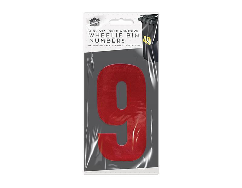 High Viz Self Adhesive Wheelie Bin Numbers Stickers Reflective Waterproof - RED