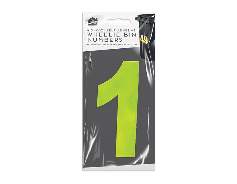 High Viz Self Adhesive Wheelie Bin Numbers Stickers Waterproof - Yellow
