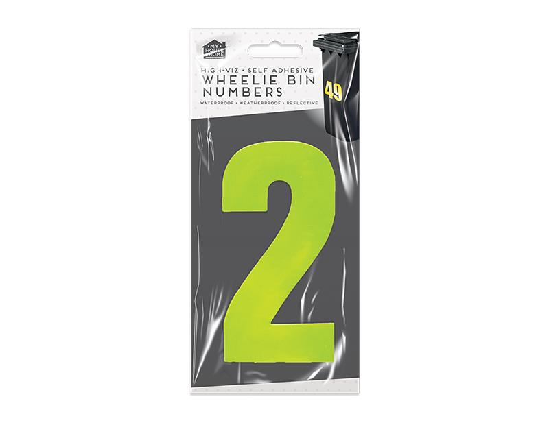High Viz Self Adhesive Wheelie Bin Numbers Stickers Waterproof - Yellow