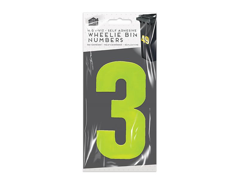 High Viz Self Adhesive Wheelie Bin Numbers Stickers Waterproof - Yellow
