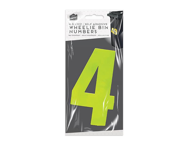High Viz Self Adhesive Wheelie Bin Numbers Stickers Waterproof - Yellow