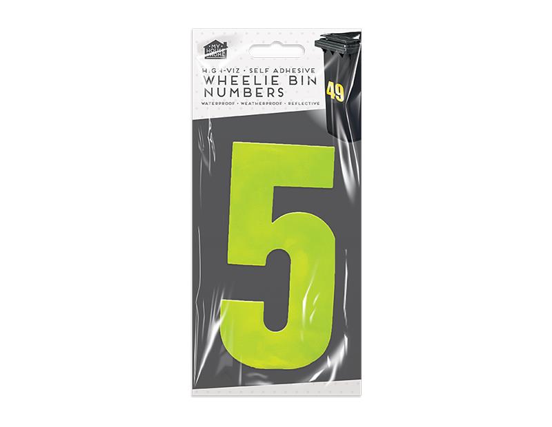 High Viz Self Adhesive Wheelie Bin Numbers Stickers Waterproof - Yellow