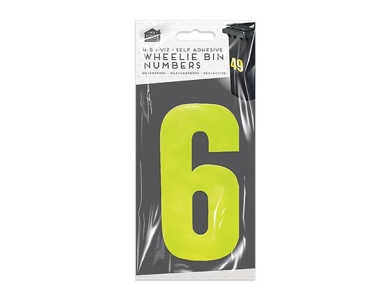 High Viz Self Adhesive Wheelie Bin Numbers Stickers Waterproof - Yellow