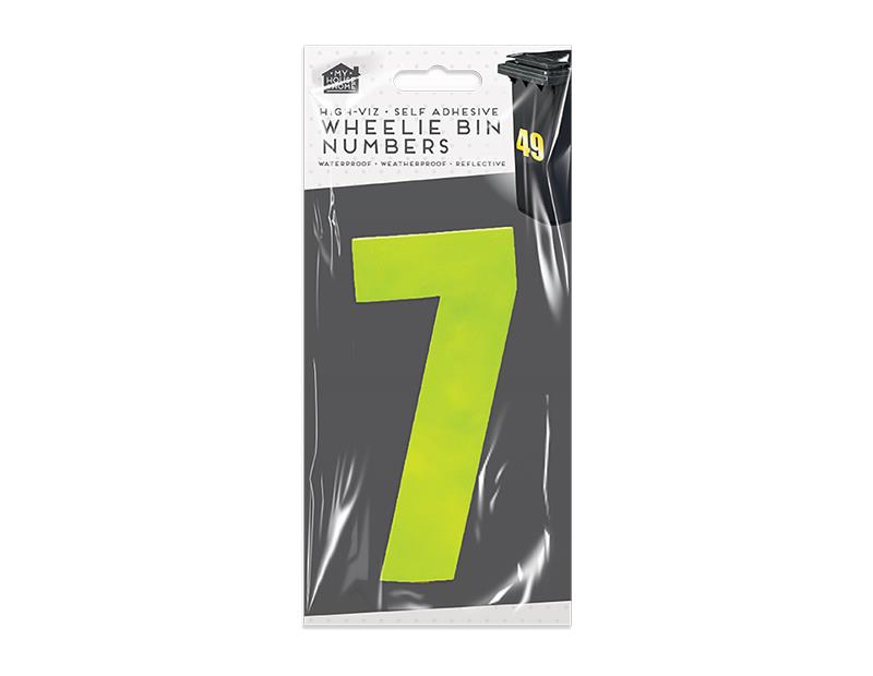 High Viz Self Adhesive Wheelie Bin Numbers Stickers Waterproof - Yellow
