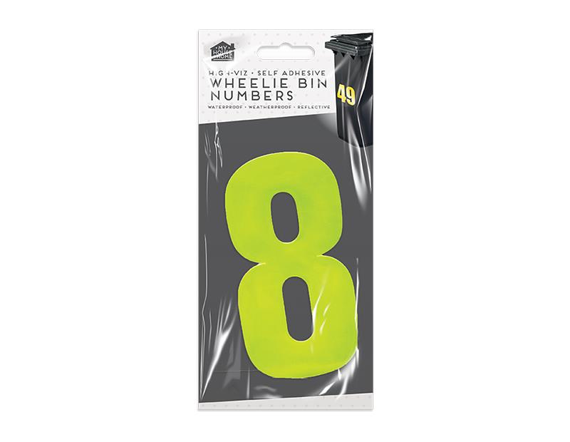 High Viz Self Adhesive Wheelie Bin Numbers Stickers Waterproof - Yellow