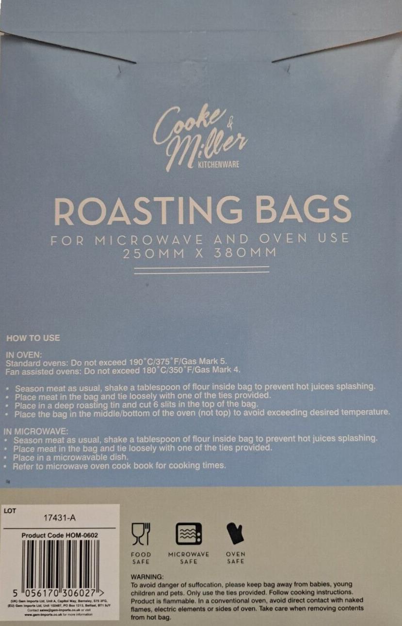 OVEN ROASTING BAGS Microwave Oven Cooking Roast Meat Chicken Fish Turkey UK