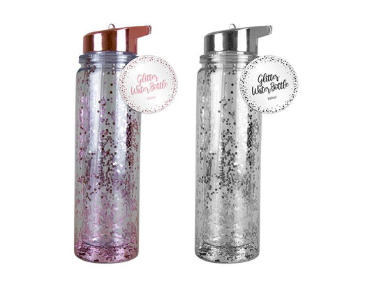 PINK GLITTER CLEAR DRINKS WATER GYM BOTTLE 500ml-Free P&P-Ladies Girls