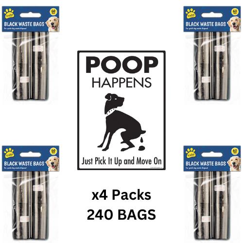 Kingdom Durable Dog Poo Bags Pack of 4 240 Bags - Black