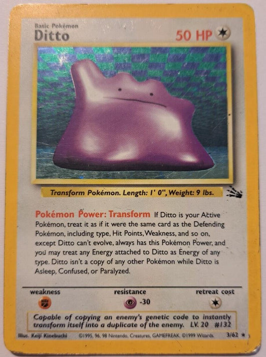 Ditto - 3/62 - Rare Holo - Pokemon Fossil - CARD IS WORN