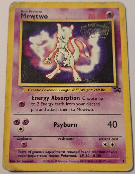 Mewtwo - 3 - Pokemon First Movie Black Star Promo WORN