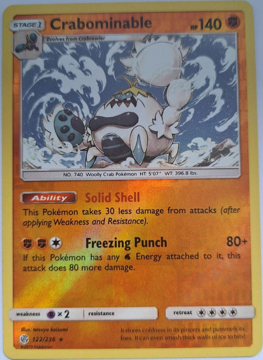 Crabominable - 122/236 - Rare - Reverse Holo - Pokemon Sun And Moon Cosmic Eclip