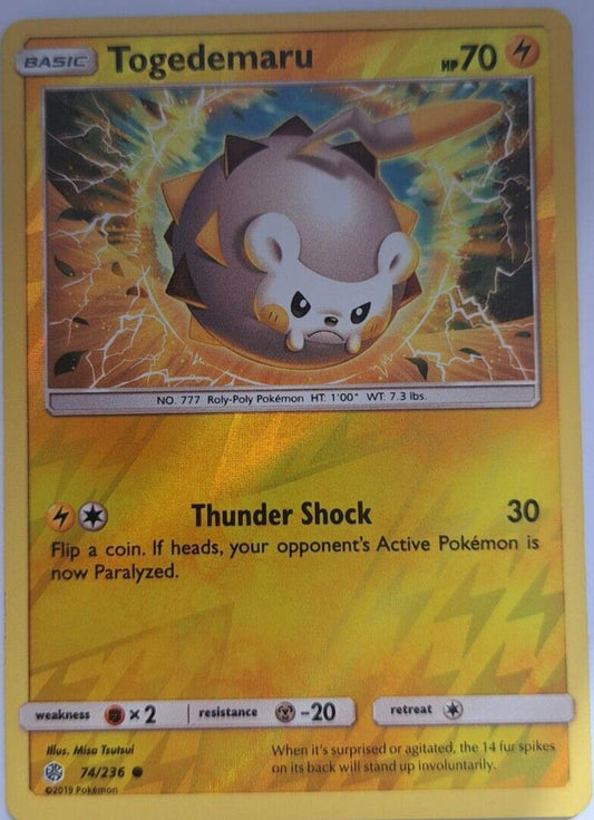Togedemaru - 74/236 - Common - Reverse Holo - Pokemon Cosmic Eclipse