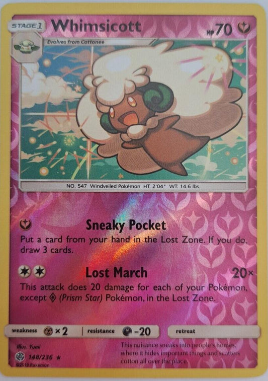 Whimsicott - 148/236 - Rare - Reverse Holo - Pokemon Sun And Moon Cosmic Eclipse