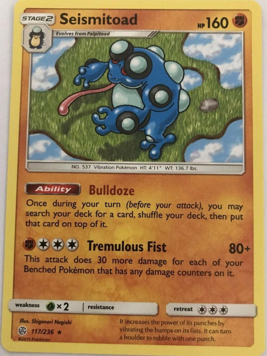 Seismitoad 117/236 Rare - Pokemon Sun And Moon Cosmic Eclipse