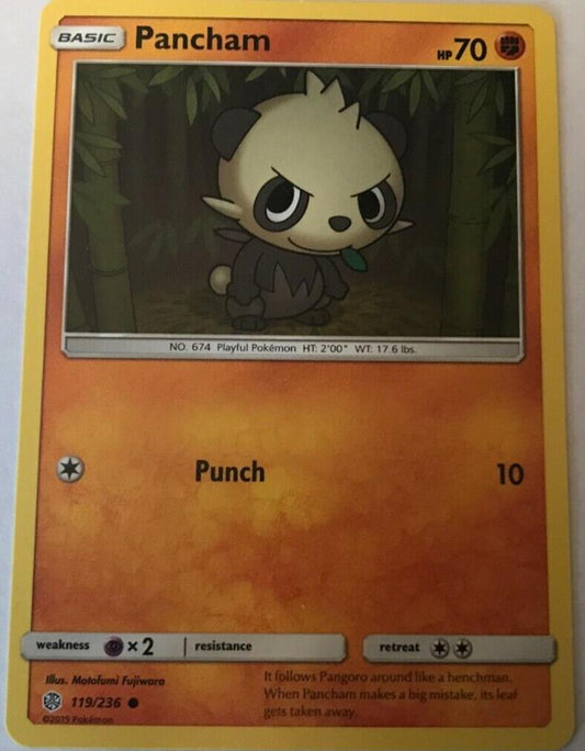Pancham 119/236 Common - Pokemon Sun And Moon Cosmic Eclipse