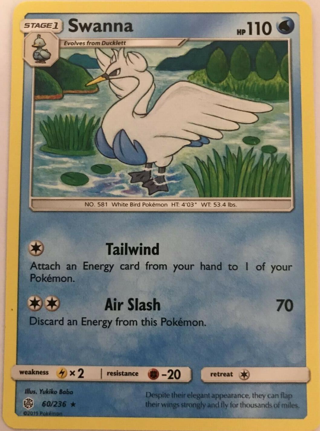 Swanna 60/236 Rare - Pokemon Sun And Moon Cosmic Eclipse