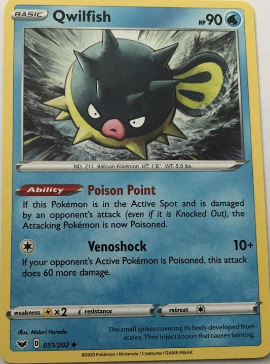 Qwilfish 051/202 Uncommon - Pokemon Sword And Shield Base Set