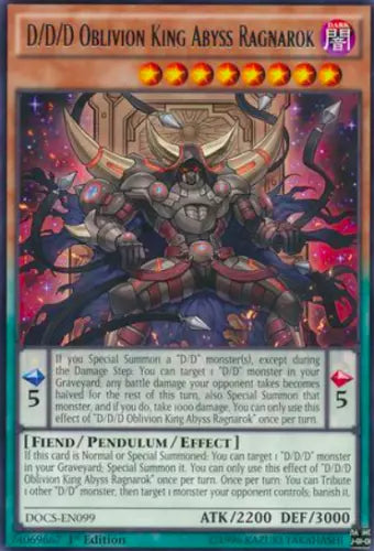 D/D/D Oblivion King Abyss Ragnarok - DOCS-EN099 - Rare - 1st Edition - YuGiOh