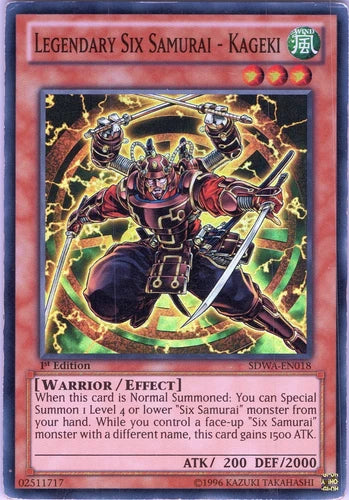 Legendary Six Samurai - Kageki - SDWA-EN018 - Super Rare - 1st Edition - YuGiOh