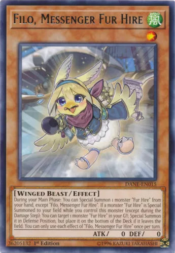 Filo, Messenger Fur Hire - DANE-EN015 - Rare - 1st Edition - YuGiOh